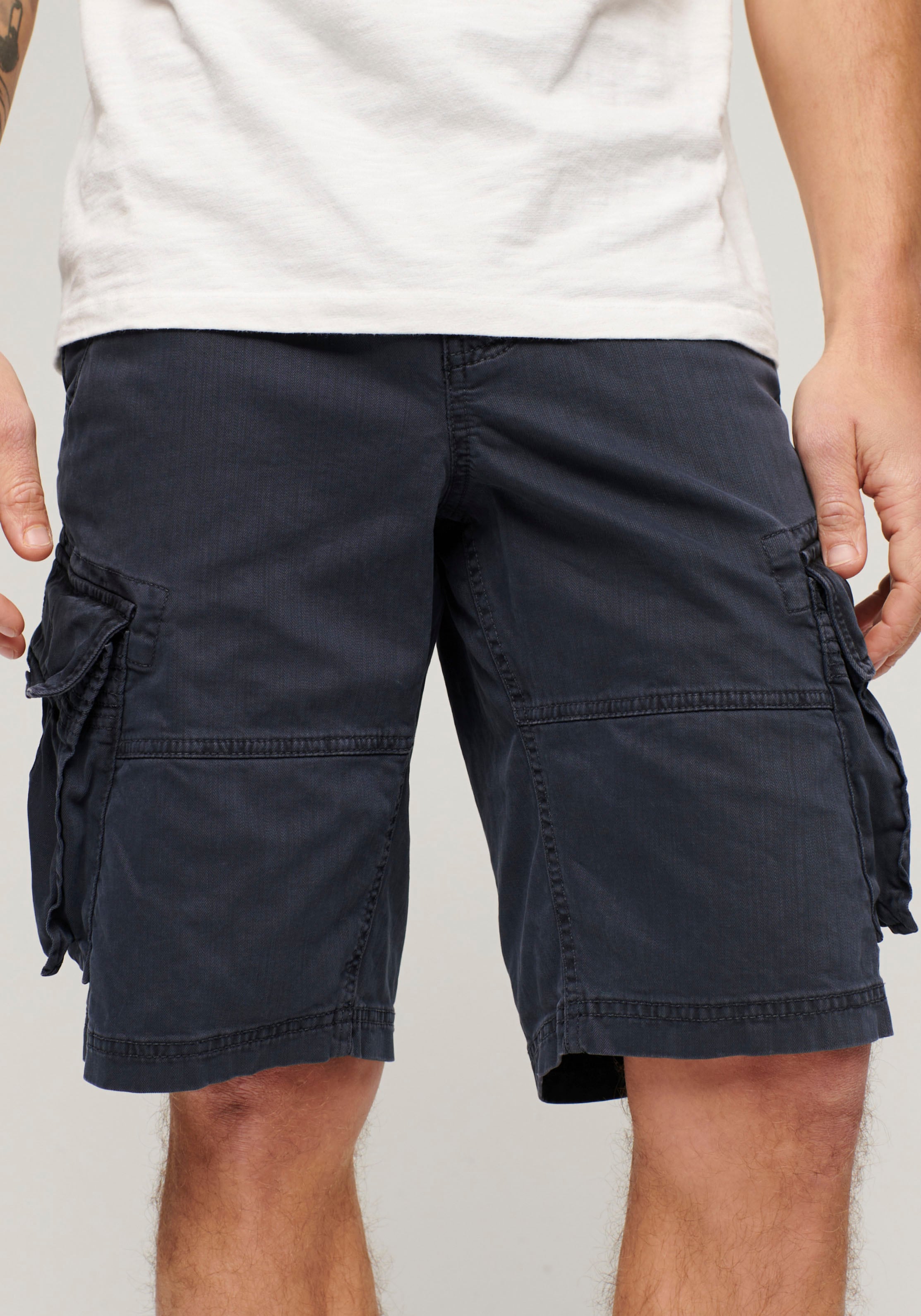 Cargobermudas SUPERDRY "CORE CARGO SHORT", Herren, Gr. 34, N-Gr, blau (eclipse navy), Web, Obermaterial: 100% Baumwolle, unifarben, straight fit knielang, Hosen
