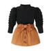 Frobukio Toddler Kids Girls Tops Skirt Sets Long Sleeve Turtleneck T-shirt Skirt with Belt Fall Outfits