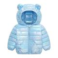 Virmaxy Toddler Baby Girls Boys Hooded Puffer Jacket Unisex Infant Shiny Quilted Hoodies Cute Bear Ear Hooded Down Jacket Solid Long Sleeve Full Zip Up Jacket Light Blue 12-18 Months