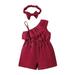 Baby Boy Jumpsuits Baby Girls Solid Spring Summer Sleeveless Romper Jumpsuit Headbands Clothes Red 62