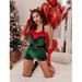 Acuteok Women s Christmas Costumes Mrs. Claus Costume Sleeveless Faux Fur Trim Halter Romper Short Jumpsuit