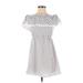 E&M Collection Casual Dress - A-Line High Neck Short sleeves: White Polka Dots Dresses - Women's Size Small