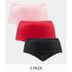 Yours 3 pack full lace back briefs in red and pink-Multi
