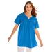 Plus Size Women's Smocked Split Neck Tunic by Woman Within in Bright Cobalt (Size 1X)
