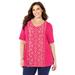 Plus Size Women's Placement Print Tee by Catherines in Pink Burst Geo (Size 1X)