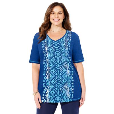 Plus Size Women's Placement Print Tee by Catherines in Dark Sapphire Geo (Size 3X)