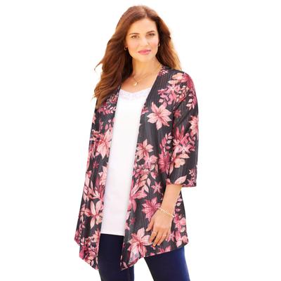 Plus Size Women's Harmony Knit Herringbone Cardigan by Catherines in Black Floral Leaf (Size 5X)