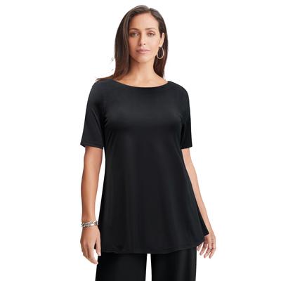 Plus Size Women's Stretch Knit Boatneck Swing Tunic by The London Collection in Black (Size L)