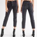 Levi's Jeans | Levi's 501 Wedgie Straight Crop Jeans Button Fly Raw Hem Faded Black Wash Sz 24 | Color: Black/Gray | Size: 24