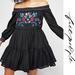 Free People Dresses | Free People Sunbeams Mini Dress Floral Embroidery Off Shoulder Black Size Xs New | Color: Black/Blue | Size: Xs