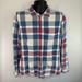 American Eagle Outfitters Tops | American Eagle Plaid Flannel Button Down Slim Fit Red White Blue Size Medium | Color: Blue/Red | Size: M