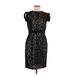 Adrianna Papell Cocktail Dress - Sheath Crew Neck Short sleeves: Black Print Dresses - Women's Size 8