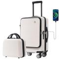 Tibokwoop Carry-on Luggage 20 Inch Front Open Luggage Lightweight Suitcase with Front Pocket and USB Port, 1 Portable Carrying Case, White, Carry-on