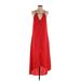 Just Fab Casual Dress - A-Line Plunge Sleeveless: Red Print Dresses - Women's Size X-Small