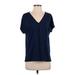 Adrianna Papell Short Sleeve Top Blue V Neck Tops - Women's Size Small