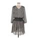 Vanessa Virginia Casual Dress V-Neck 3/4 sleeves: Gray Dresses - Women's Size Medium