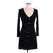 Pull&Bear Casual Dress - A-Line V-Neck Long sleeves: Black Print Dresses - Women's Size Medium