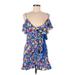 Topshop Casual Dress - Wrap V-Neck Short sleeves: Blue Print Dresses - Women's Size 6