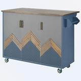 Red Barrel Studio® Landisville Rolling Kitchen Cart w/ Solid + Manufactured Wood Top Wood in Blue/Brown | 36.7 H x 51.6 W x 25.8 D in | Wayfair