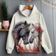 Fille 3D Floral Cheval Sweat à capuche Pullover manche longue 3D effet Printemps Automne Actif Mode Le style mignon Polyester Enfants 3-12 ans Capuche Extérieur Casual du quotidien Standard