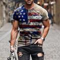 Homme Chemise T shirt Tee Tee t-shirt en détresse Graphic Drapeau américain Jour de l'Indépendance Drapeau National Col Ras du Cou Blanche Jaune Vin Rouge Bleu 3D effet Grande Taille Casual du