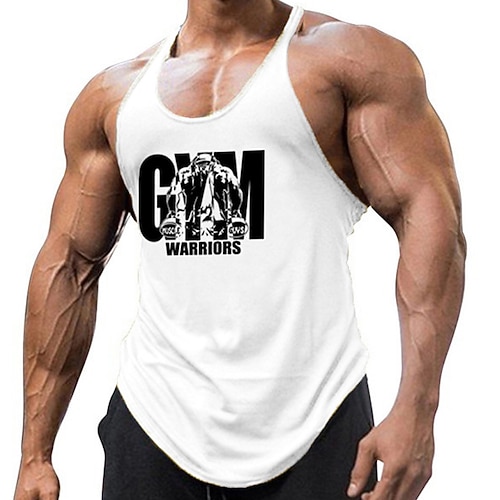 Homme Graphique Lettre Débardeur Sous-Vêtements Débardeur dos nageur Sans manches T-shirt Col en U Chemise Mode Muscle Débardeur d'entraînement Vacances Sport Quotidien Noir Blanche Jaune Été