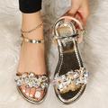 Femme Sandales Chaussures bling-bling Grandes Tailles Chaussures scintillantes du quotidien Plage Couleur unie Eté Strass Fleur Talon Plat Bout ouvert Décontractées Polyuréthane Lanière de cheville