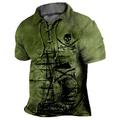 Homme Crânes Imprimés Photos Rétro Vintage Voilier POLO Tee Shirt Golf Manche Courte Chemise Col rabattu Extérieur Plein Air Bleu Vert Kaki Gris Cordon Imprimer Vêtement Tenue Sportif Mode Vêtement