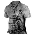 Homme Crânes Imprimés Photos Rétro Vintage Voilier POLO Tee Shirt Golf Manche Courte Chemise Col rabattu Extérieur Plein Air Bleu Vert Kaki Gris Cordon Imprimer Vêtement Tenue Sportif Mode Vêtement