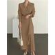 Robe casual Robe Portefeuille Robe unie Femme Robe longue maxi Plissé Extérieur Plein Air du quotidien Elégant Mode Col de Chemise manche longue 2023 Standard Noir Marron Abricot S M L XL XXL