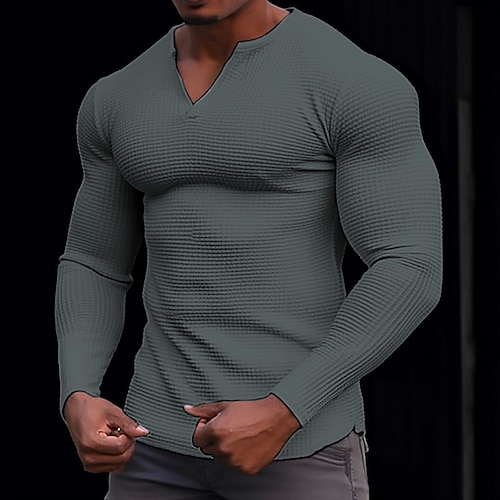 Homme Chemise gaufrée T-shirt Chemise à Manches Longues manche longue Col en V Printemps Automne Uni Mode Designer Basique Vacances Rue Sortir Noir Blanche Orange T-shirt haut de gamme pour homme