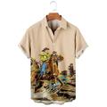 Homme Chemise Chemise hawaïenne Chemises hawaïennes vintage Imprimés Photos Rétro Vintage Cowboy Col rabattu Blanche Jaune Marron Beige Gris Extérieur Plein Air Manches courtes Bouton bas Imprimer