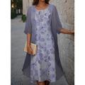 Femme Ensemble Robe Deux Pièces Robe casual Robe de Mousseline Robe imprimée Extérieur Vacances Mode Moderne Imprimer Robe mi-longue Col Ras du Cou Demi Manches Floral Ample Rose Claire Bleu Violet