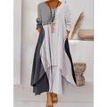 bloc de couleur pour femme longue maxi robe bouton superposé tenue décontractée robe swing robe imprimée mode moderne tous les jours vacances week-end manches 3/4 col ras du cou robe coupe ample argent noir blanc