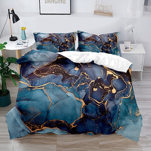 Literie 3d marbre imprimé imprimé housse de couette ensembles de literie housse de couette avec 1 housse de couette ou couvre-lit imprimé, 2 taies d