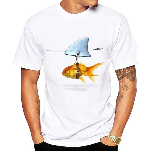 T-shirt graphique pour homme drôle de poisson rouge visuel pun de nageoire de requin