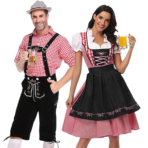 Oktoberfest Dirndl Blouse / Chemise Lederhosen Couple bavarois Couple Oktoberfest Allemand Munich Prairies Homme Femmes Tissu de style traditionnel