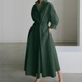 Robe chemise Robe casual Femme Robe longue maxi Extérieur Bureau Vacances Polyester basique Moderne Col de Chemise Ruché Poche manche longue Eté Printemps Automne 2023 Standard Noir Vert Véronèse