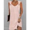 robe blanche Robe casual Robe Débardeur Femme Mini robe Plissé Extérieur Plein Air du quotidien Mode Vêtement de rue Col V Sans Manches 2023 Standard Noir Blanche Rose Claire S M L XL