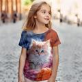 Fille 3D Chat Tee-shirts Chemises Rose Manche Courte 3D effet Eté Actif Mode Le style mignon Polyester Enfants 3-12 ans Col Ras du Cou Extérieur Casual du quotidien Standard