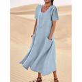 Robe casual Robe d'été Robe unie Femme robe longue Poche Plein Air Rendez-vous Maxi basique Col Ras du Cou Manche Courte Ample Noir Rose Claire Bleu Ciel S M L XL 2XL