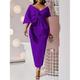 Robe mi-longue Femme robe blanche Manche Courte Automne Hiver - Mode Soirée Mature Ruché Fendu Noeud Couleur monochrome Col V Vacances 2023 Blanche Rose Claire Violet Vert Rouge Rose S M L XL XXL 3XL