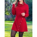 robe de travail pour femme robe de réveillon du nouvel an robe décontractée robe trapèze robe d'hiver quotidien mini robe bouton revers manches longues uni mince noir rouge automne