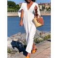 robe blanche Robe casual Robe Évasée Femme robe longue Fendu du quotidien Rendez-vous Sortie Mode basique Col V Manche Courte 2023 Ample Blanche S M L XL XXL