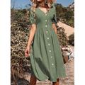 Robe casual Robe Trapèze Robe d'été Femme Robe mi-longue Bouton Plein Air Vacances Rendez-vous Vêtement de rue Trapèze Col V Manche Courte Standard Noir Vert Abricot S M L XL