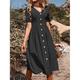 Robe casual Robe Trapèze Robe d'été Femme Robe mi-longue Bouton Plein Air Vacances Rendez-vous Vêtement de rue Trapèze Col V Manche Courte Standard Noir Vert Abricot S M L XL