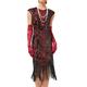 Femme Paillettes Franges robe paillette Robe mi-longue Elégant Floral Col Ras du Cou Manche Courte Halloween Eté Printemps Or noir Rouge