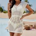 robe blanche Robe dentelle Robe casual Femme Mini robe Ouvert Cordon Plein Air Vacances Plage Sexy Col V Manche Courte Standard Noir Blanche Bleu S M L XL