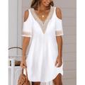 robe blanche Robe dentelle Robe casual Femme Mini robe Découpé Garniture en dentelle Plein Air Vacances Rendez-vous Vêtement de rue Sexy Col V Manche Courte Standard Blanche S M L XL 2XL