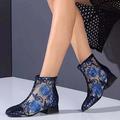 Femme Bottes Bottines Bottines du quotidien Marche Broderie Bottines Bottines Hiver Fleur de satin Talon Cône Talon Bottier Bout pointu Elégant Vacances Rétro Vintage Polyuréthane Bleu